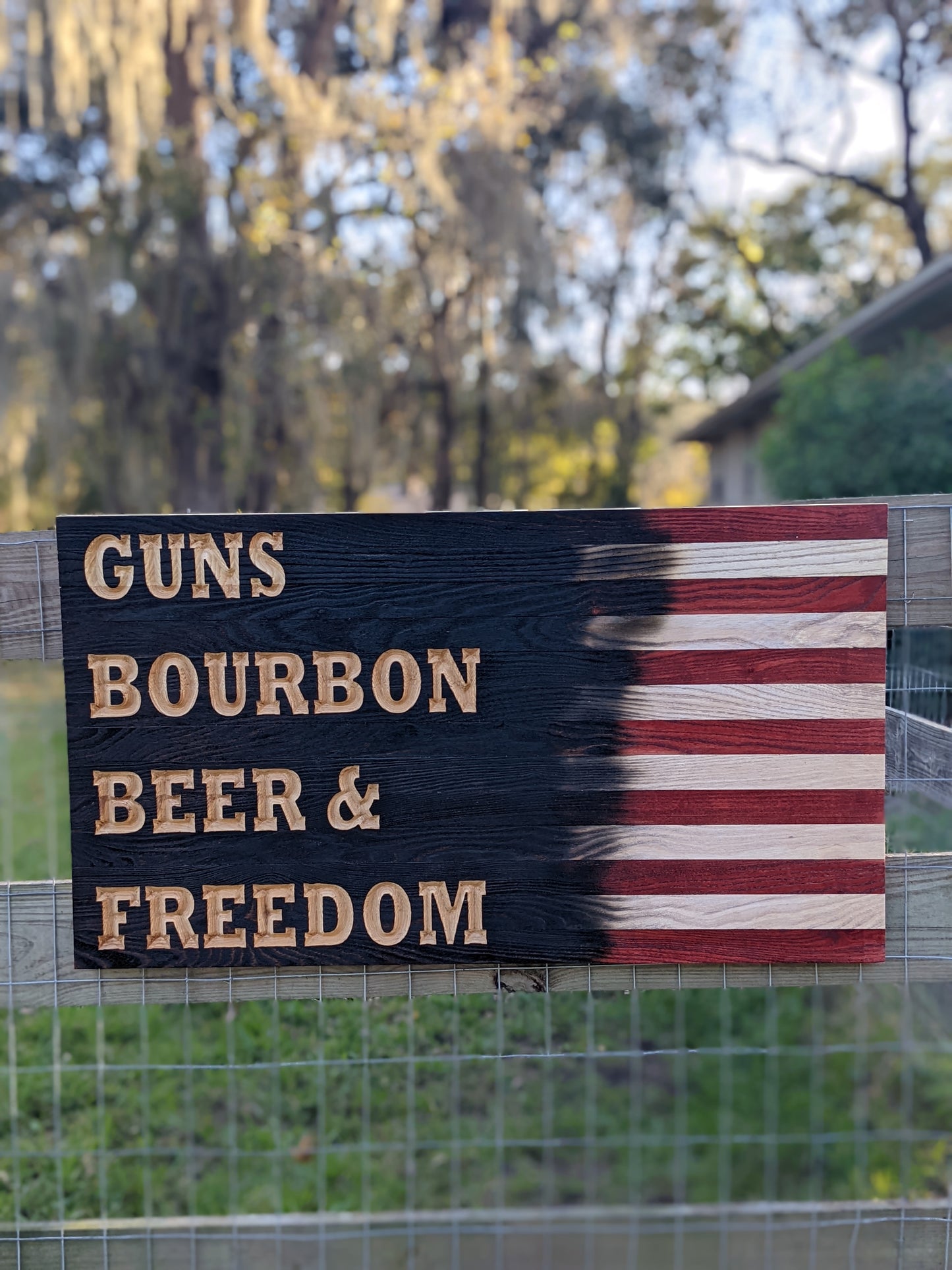 Guns Bourbon Beer and Freedom Flag