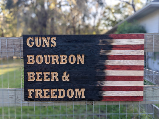 Guns Bourbon Beer and Freedom Flag